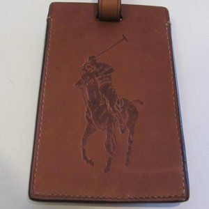 Ralph Lauren Polo Big Pony chestnut tan embossed leather luggage ID tag